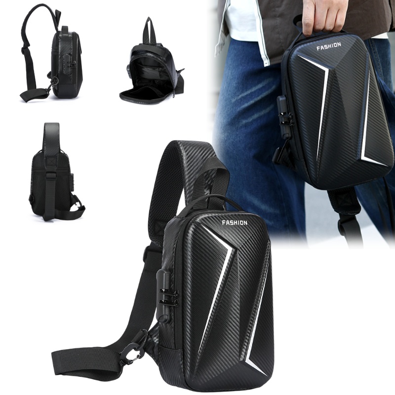 Home Security Box - Men Sling Bag Security Lock Carbon